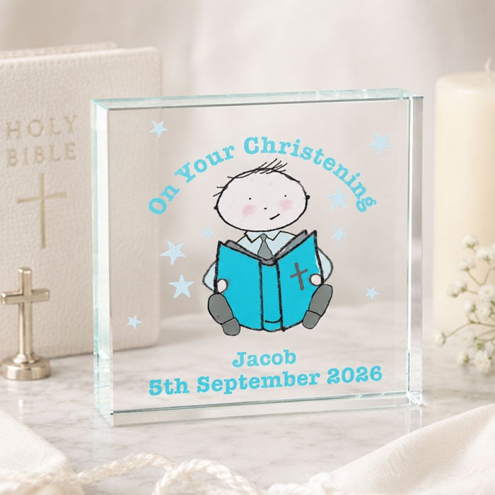 Personalised Christening or Communion Crystal Token For Boy