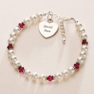 Birthstone Bracelet With Engravable Steel Heart