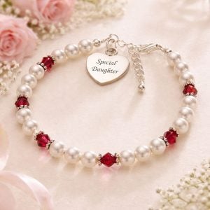 Birthstone Bracelet With Engravable Steel Heart