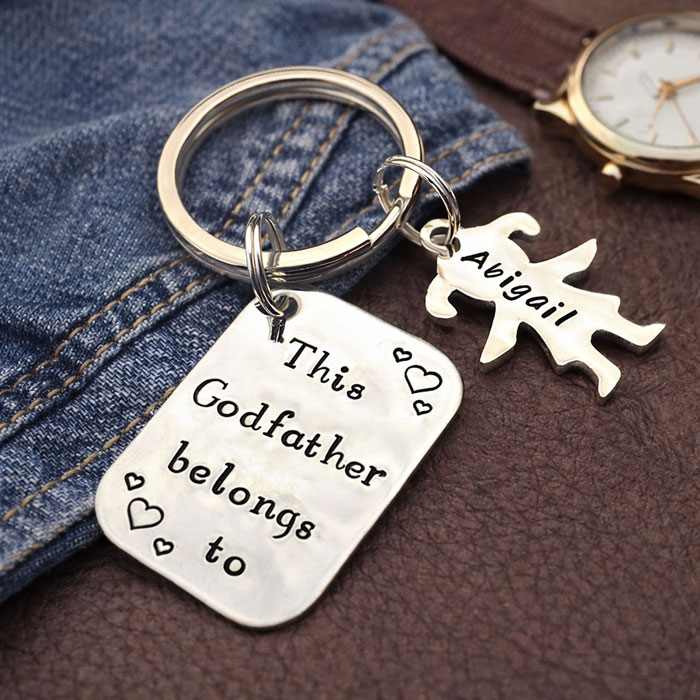 Personalised Godfather Stainless Steel Hand Stamped Keyring