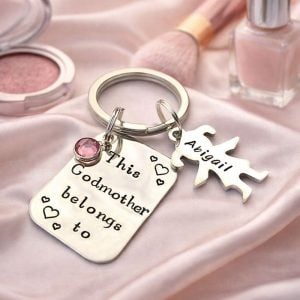 Personalised Godmother Hand Stamped Stainless Steel Keyring