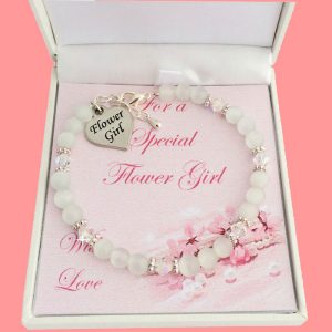 White Cats Eyes Flower Girl Heart Bracelet