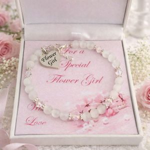 White Cats Eyes Flower Girl Heart Bracelet
