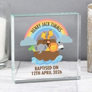 Personalised Noah's Ark Glass Baby Christening Token