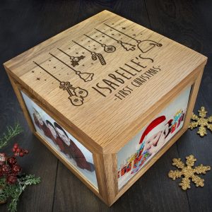 Solid Oak Personalised Babys First Christmas Memory Box
