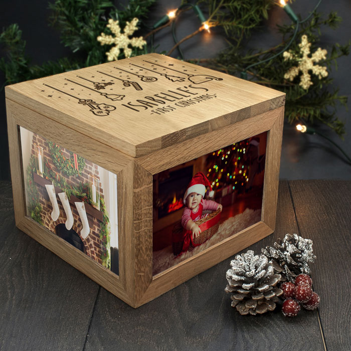 Solid Oak Personalised Babys First Christmas Memory Box