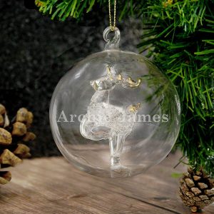 Engraved Name Only Glass Reindeer Bauble