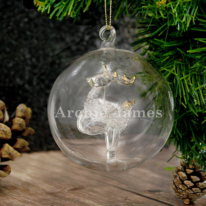 Engraved Name Only Glass Reindeer Bauble