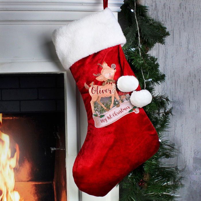 Personalised Festive Fawn Luxury Child's Christmas Stocking