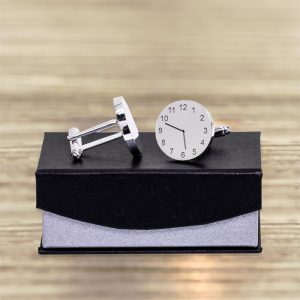 Personalised New Baby Silver Finish Clock Daddy Cufflinks