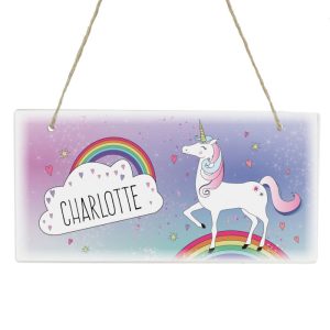 Girl's Personalised Wooden Unicorn Room Name Sign