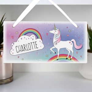 Girl's Personalised Wooden Unicorn Room Name Sign