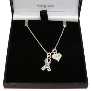 Engraved Silver and Crystal Infant Loss Awareness Necklace