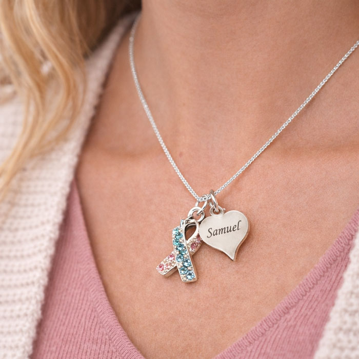 Engraved Silver and Crystal Infant Loss Awareness Necklace
