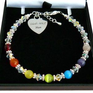 Rainbow Bead Bereavement Bracelet With Engraved Heart