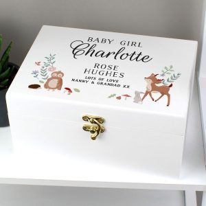 Personalised Woodland Animals Wooden Baby Memory Box