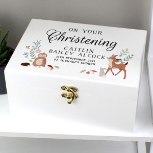 Personalised Woodland Animals Wooden Baby Memory Box
