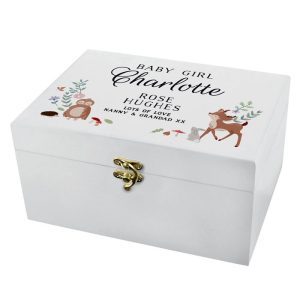 Personalised Woodland Animals Wooden Baby Memory Box