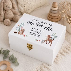 Personalised Woodland Animals Wooden Baby Memory Box