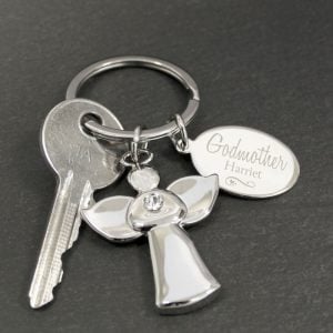 Personalised Silver Plated Godmother Angel Keyring