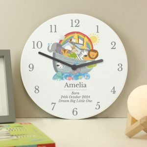 Personalised Noah's Ark White Wooden Baby Christening Clock