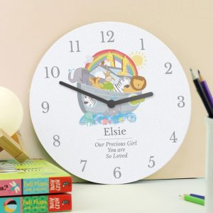 Personalised Noah's Ark White Wooden Baby Christening Clock