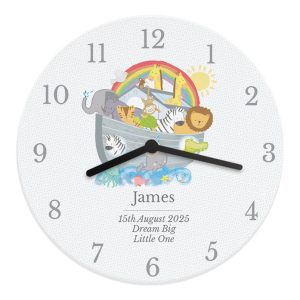 Personalised Noah's Ark White Wooden Baby Christening Clock