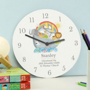 Personalised Noah's Ark White Wooden Baby Christening Clock