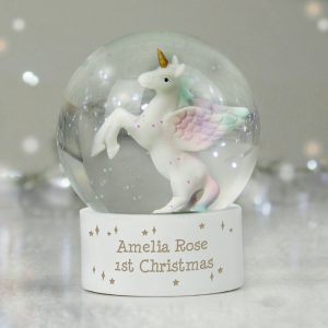 Girl's Personalised White Unicorn Snow Globe Keepsake Gift