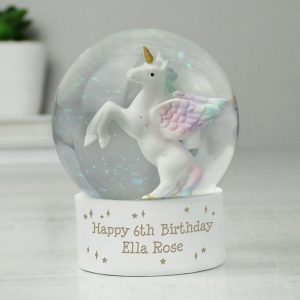 Girl's Personalised White Unicorn Snow Globe Keepsake Gift