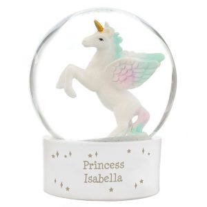 Girl's Personalised White Unicorn Snow Globe Keepsake Gift