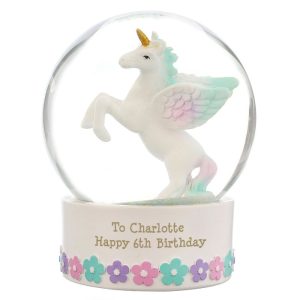 Girl's Personalised White Unicorn Snow Globe Keepsake Gift