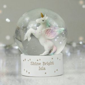 Girl's Personalised White Unicorn Snow Globe Keepsake Gift