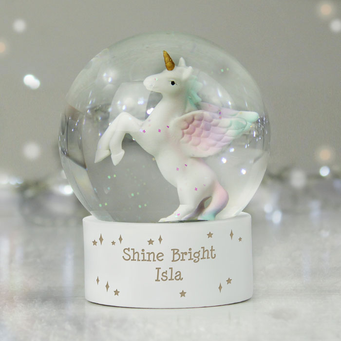 Girl's Personalised White Unicorn Snow Globe Keepsake Gift