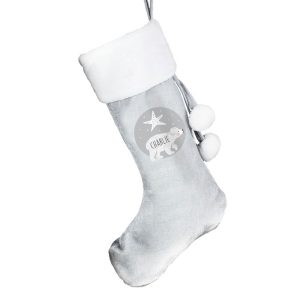 Personalised Baby Polar Bear Children's Silver Xmas Stocking