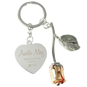 Personalised Silver Plated & Rose Gold Rose Keyring
