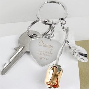Personalised Silver Plated & Rose Gold Rose Keyring