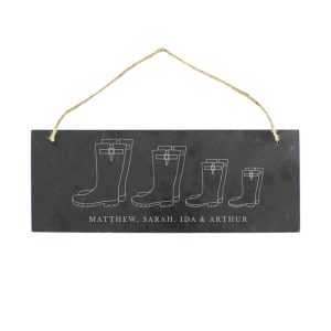 Personalised Welly Boot Family of Four Hanging Slate Plaque