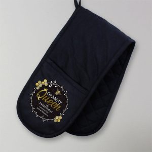 Personalised Queen Bee Black Oven Glove