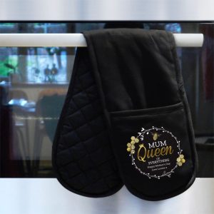 Personalised Queen Bee Black Oven Glove