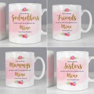 Personalised Pink Floral Watercolour Women's Mug