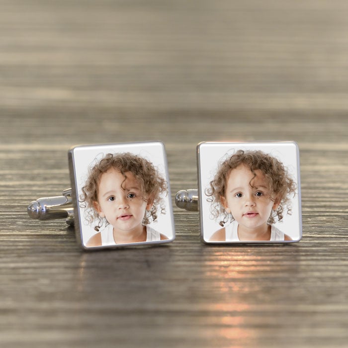 Silver Finish Personalised Photo Upload Cufflinks