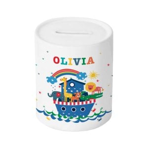 Personalised Noah's Ark Ceramic Christening Money Box