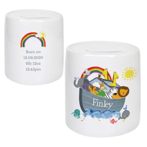 Personalised Noah's Ark Ceramic Christening Money Box