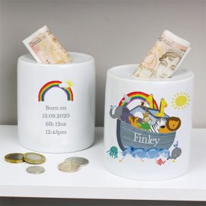 Personalised Noah's Ark Ceramic Christening Money Box