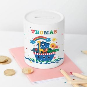 Personalised Noah's Ark Ceramic Christening Money Box
