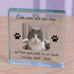 Personalised Cat Memorial Gift Glass Photo Keepsake Block
