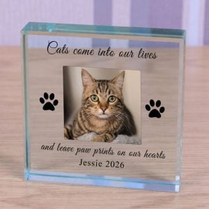 Personalised Cat Memorial Gift Glass Photo Keepsake Block