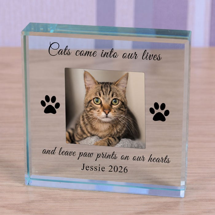 Personalised Cat Memorial Gift Glass Photo Keepsake Block