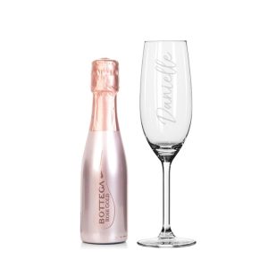 200ml Rose Gold Bottega Prosecco & Personalised Flute Set